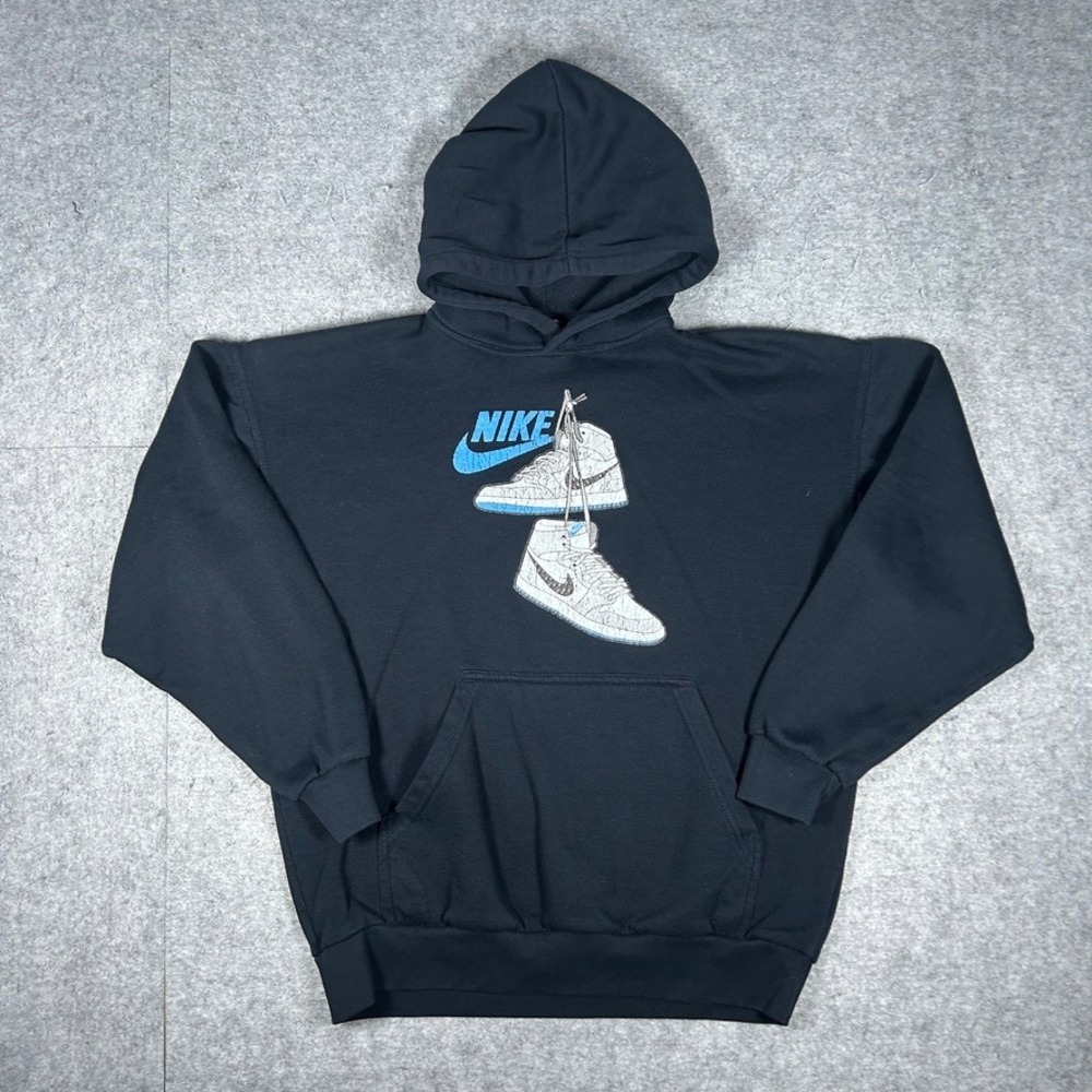 Nike Hoodie Men Large Black Jordan 1 Sneaker Graphic Pullover Sweatshirt